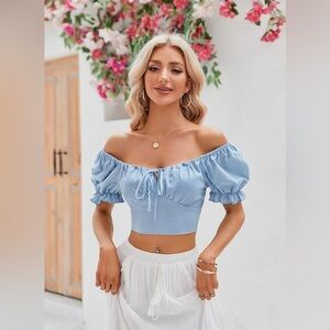 Blue puff short sleeve crop top #croptop #summer